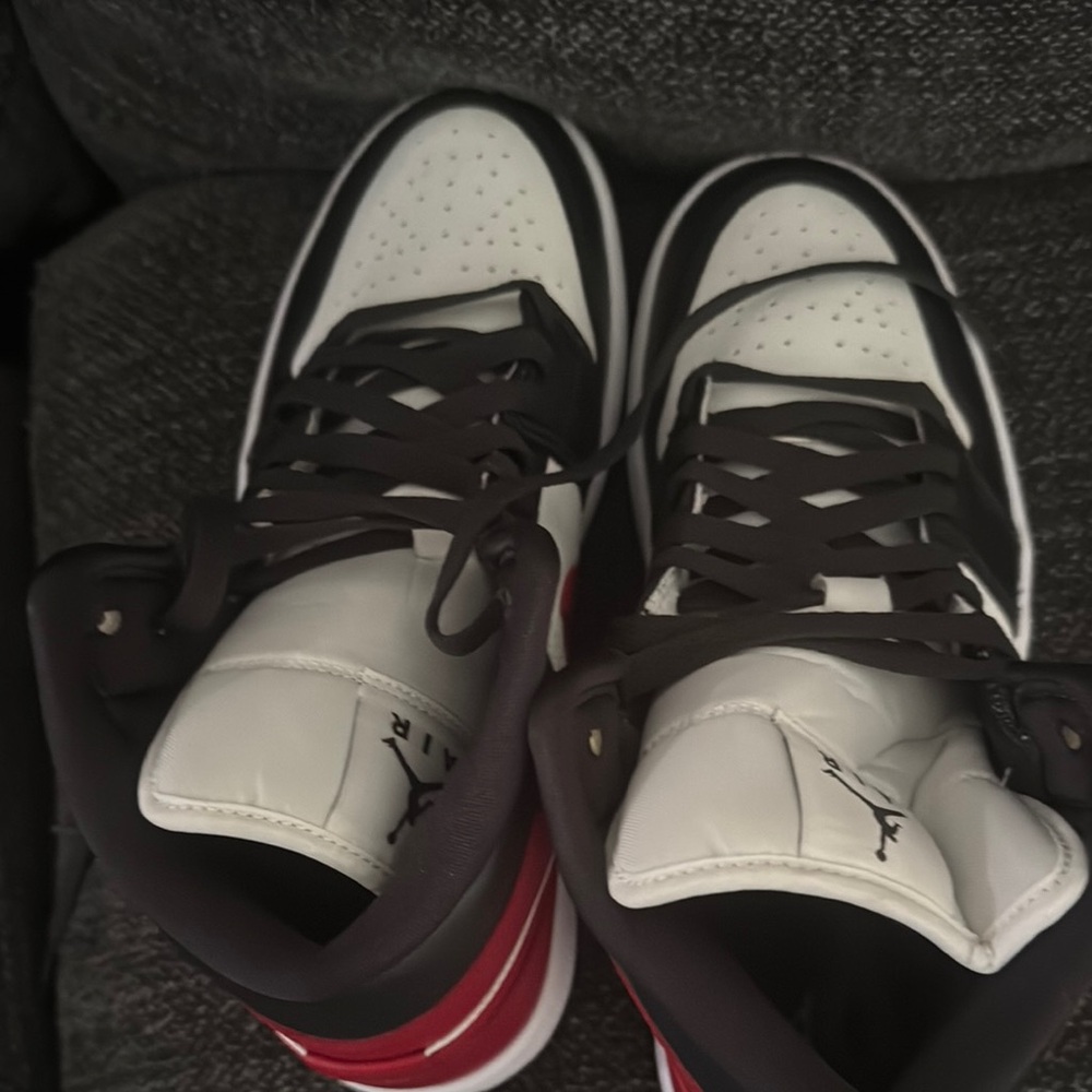 Jordan women's White, Black, and Red Sneakers